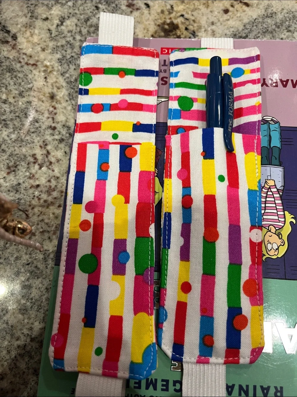 Colorful Striped Dot Pencil Sleeve - White Multicolor